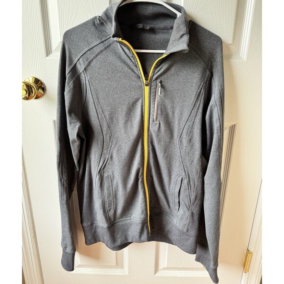 Lululemon Sweater Mens Full Zip Gray Active Sweatshirt Yellow Zipper Size Small - Picture 1 of 7